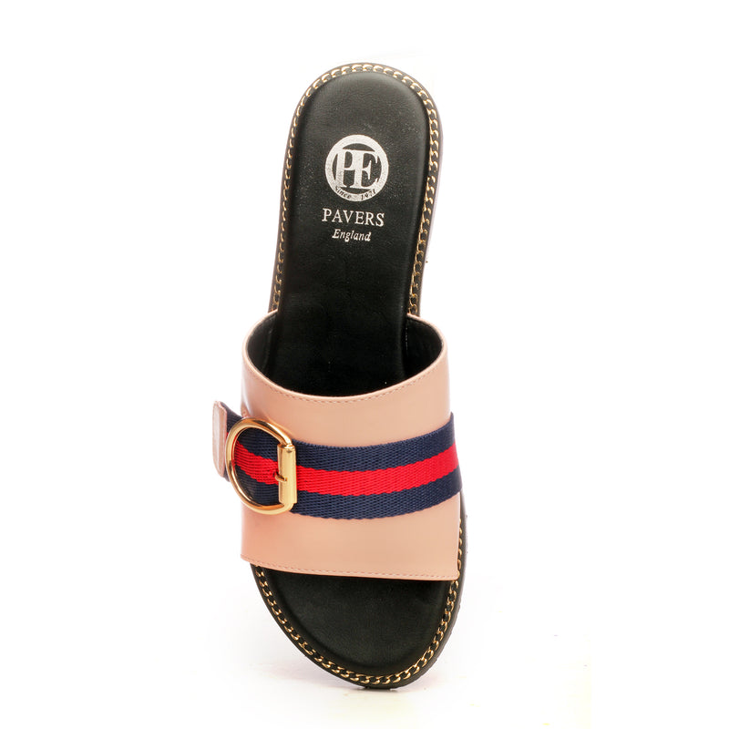 Solid Black Buckle Mules for Women - Pink - Open Mules - Pavers England