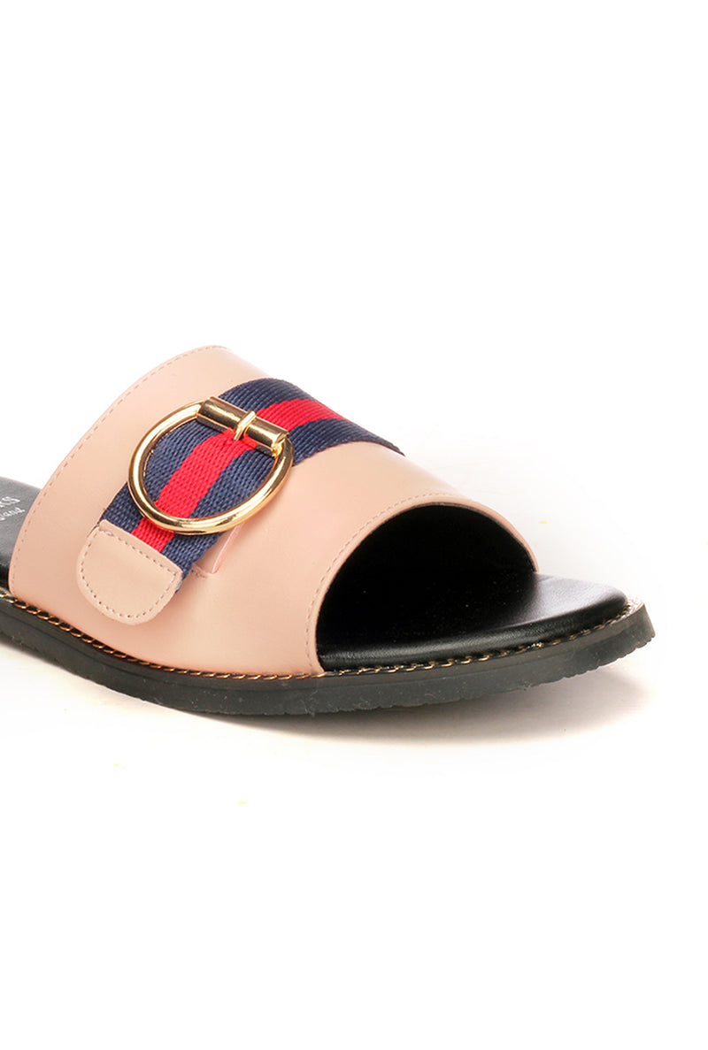 Solid Black Buckle Mules for Women - Pink - Open Mules - Pavers England
