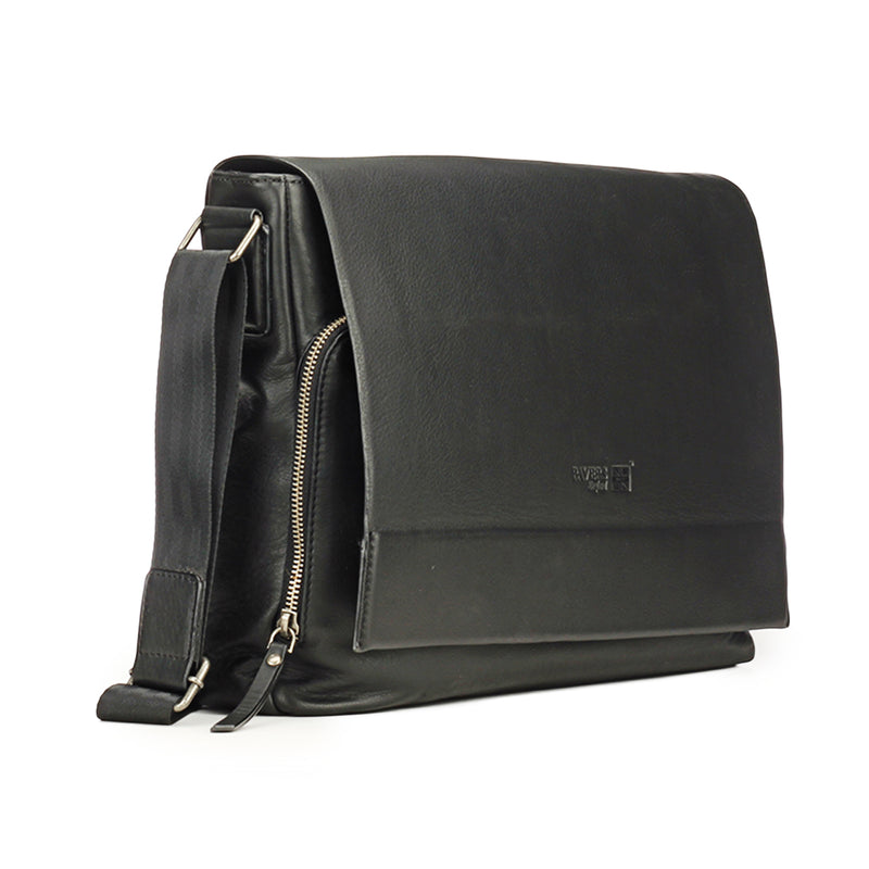 Multi Compartment Black Leather Satchel Bag - Black - Bags & Accessories - Pavers England
