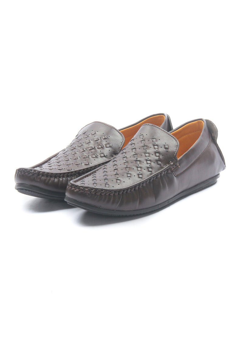Men's Textured Loafers for Casual Wear - Brown - Moccasins - Pavers England