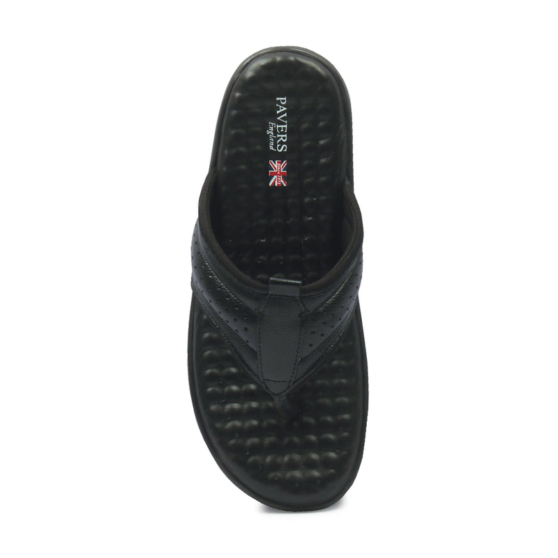 Men's Toe Post Slippers - Black - Open Toe - Pavers England