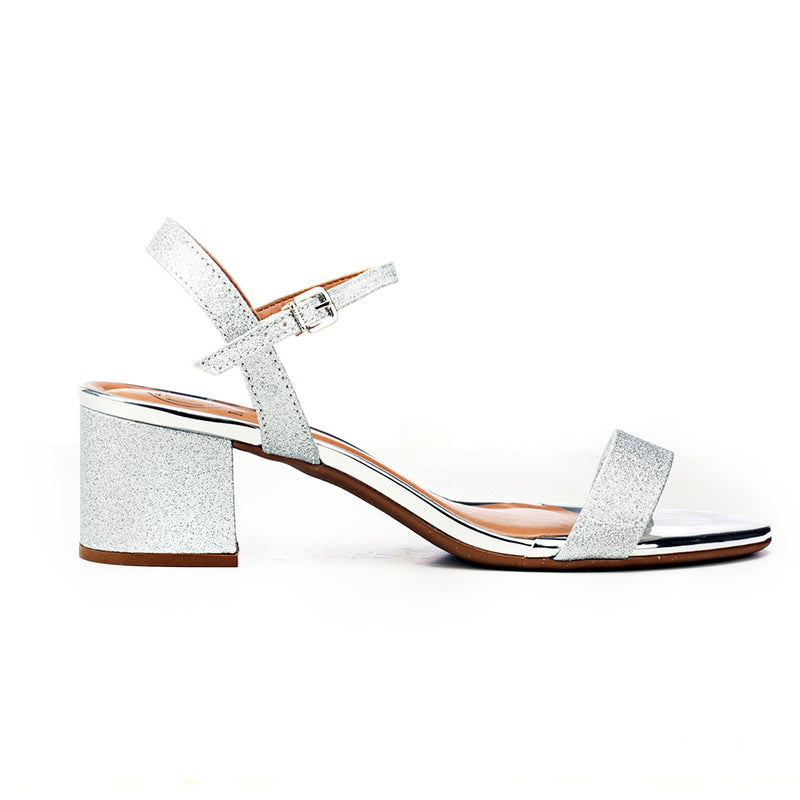 Textile Heel Sandals for Women-Silver - Wedding & Occasion - Pavers England