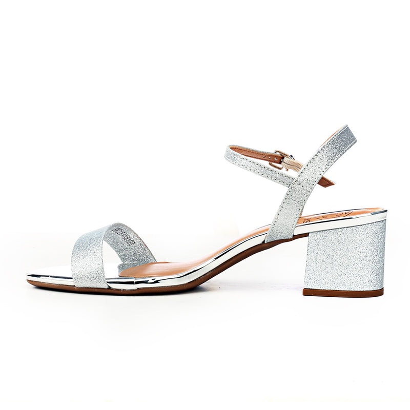Textile Heel Sandals for Women-Silver - Wedding & Occasion - Pavers England