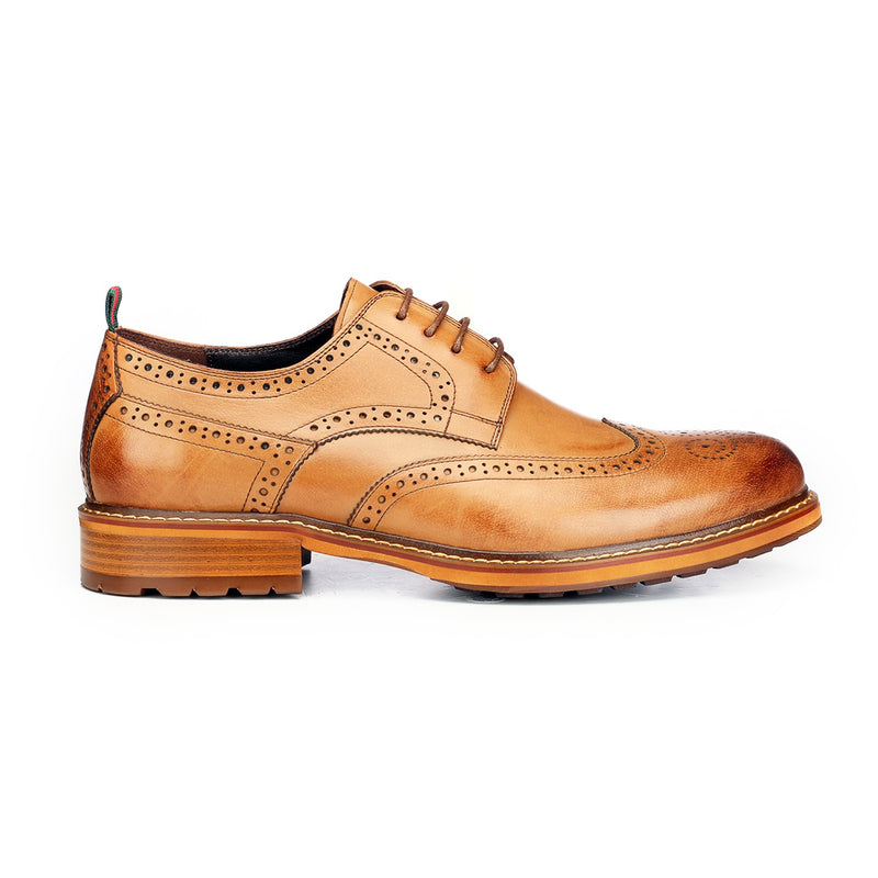 Men's Brogue Shoe - Tan - Pavers England