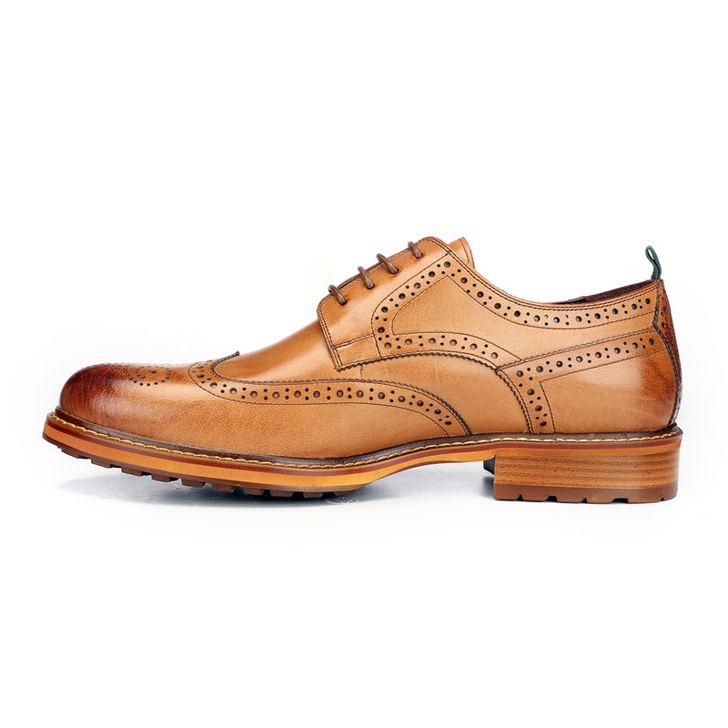 Men's Brogue Shoe - Tan - Pavers England