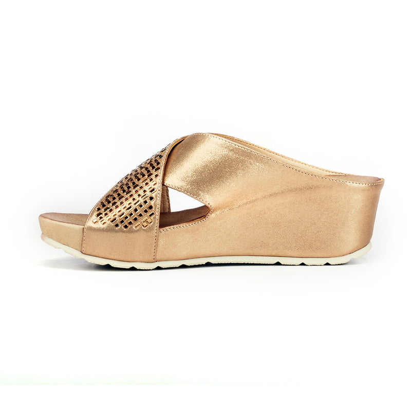 Jewel Embellished Mule Wedges for Women-Bronze - Pavers England