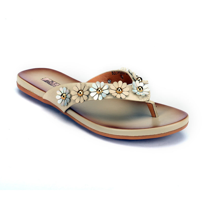 Chic Floral Toepost for Women - Beige - Pavers England