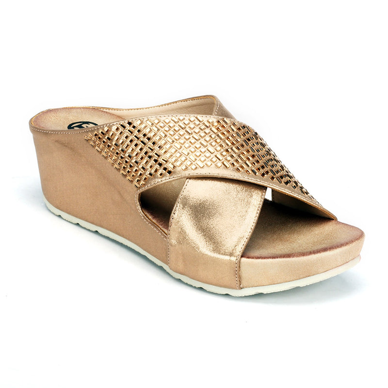 Jewel Embellished Mule Wedges for Women-Bronze - Pavers England