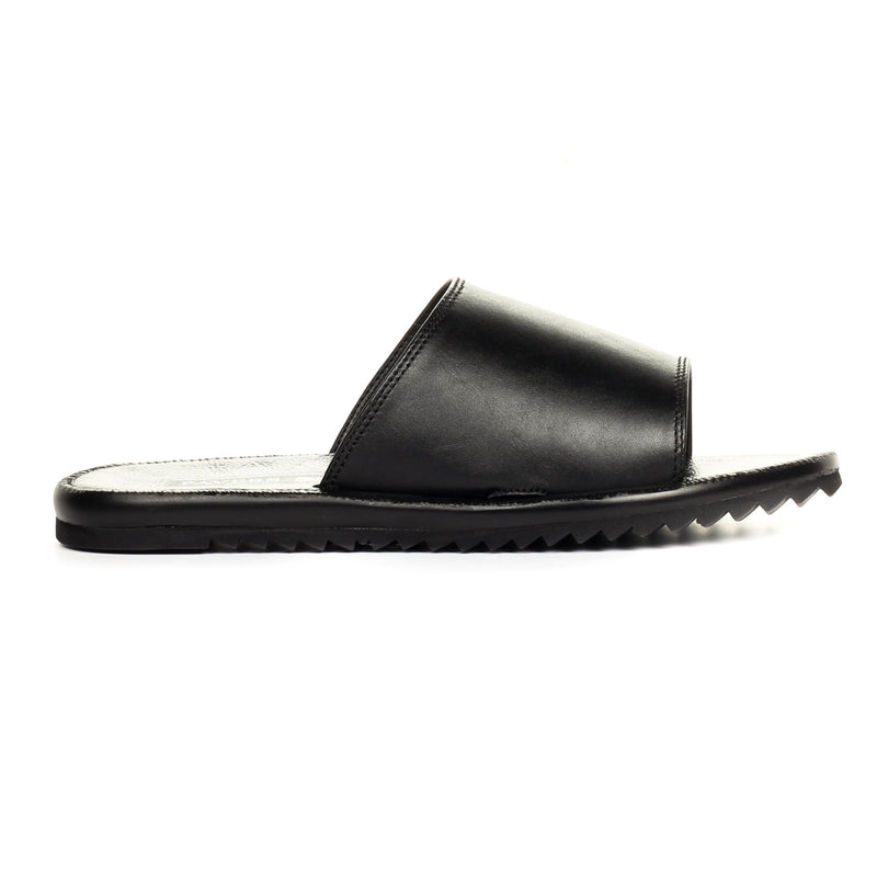 Casual Leather Mules for Men - Black - Pavers England