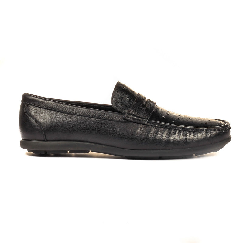 Trendy Textured Leather Loafers - Black - Pavers England